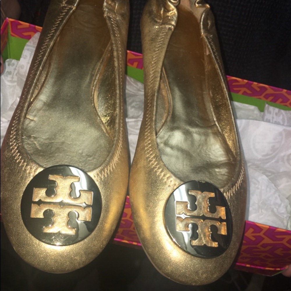 Gold metallic Tory Burch Flats REVA- size 8